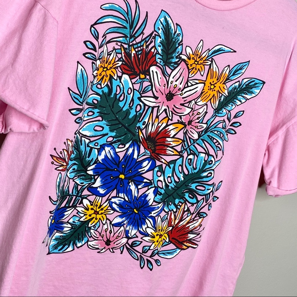 Zara Graphic Floral Print Pink Boxy Classic Tee M - Picture 3 of 6